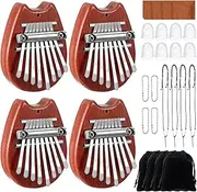 Konohan 24 Pcs 8 Keys Mini Kalimba Piano Set, Include 4 Mini Exquisite Finger Thumb Piano 4 Lanyard 4 Chains 8 Finger Protector 4 Cleaning Cloth for Kids Adults Beginners Gift (Cartoon Style)