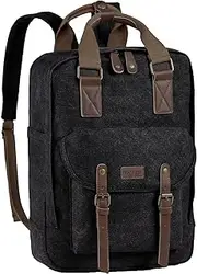 Backpack for Men Women,VASCHY Vintage Canvas Leather Backpack for Work School Travel Bookbag College Fit 15.6in Laptop