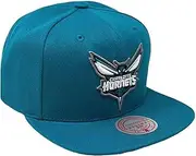 [Mitchell & Ness] Charlotte Hornets Core Basic Snapback Adjustable Hat Cap - Teal, Teal, One Size