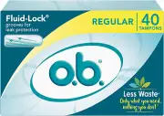 O.B. Tampons No Applicator, Unscented - 40Ct | Applicator-Free Tampons Regular,
