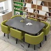 Modern 7 Piece Faux Marble Dining Set with Upholstered Chairs for Kitchen and Dining Room Rectangular Table with 6 Seats Ideal for Living Room Breakfast Nook and Dinette 90x150cm