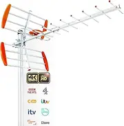 Outdoor TV Aerial - Outdoor Aerial with Strong Signal UK, 4K/1080P Channel Reception for Digital HDTV, UHF/VHF Digital Signal, Attic/Roof Mount (32.8 FT Coax Cable)