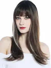WIG ME UP - LC252-8/27-18T/80 Women's Wig Long Straight Fringe Brown Platinum Blonde Highlights