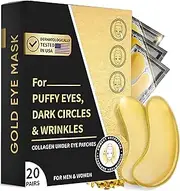 24K Gold Eye Mask, 20 Pairs Eye Patches, Collagen Under Eye Mask, Wrinkle Patches for Dark Circle Puffiness, Refresh, Revitalizing, Travel, Self Care Gifts for Women