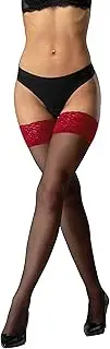 [JUST BEAUTY TOUCH] Sheer Stay Up Black Hold Ups Stockings Thigh High Lace Top 20 denier Double Silicone size S - 2XL