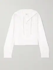 [JW Anderson] JW Anderson - Cropped Hooded Pinstriped Poplin Shirt - Off-white - UK 14 UK 14 Off-white