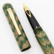 Ranga 4CS Ebonite Fountain Pen- Sheaffer Fine Gold Pltd Nib, Green Yellow Ripple