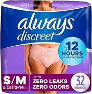 Always Discreet, Incontinence Underwear for Women, Maximum Classic Cut, Small/Medium, 32 count
