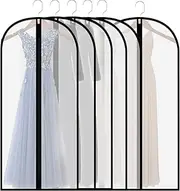 homeminda Extra Long Dress Garment Bags 60in Clear Hanging Lightweight Breathable Dust Proof Cover with Study Full Zipper for Storage Clothes and Travel Pack of 6