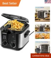 Electric Deep Fryer for Home Use, 1500W, 2.5 Liter Small Deep Fryer with Bask...