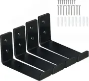 Black Shelf Bracket 6 Inch, J Metal Heavy Duty Shelf Support Brackets 4 Pack，6.3