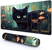 RMJKXQZG for MTG Playmat with Zones 24" x 14" with High Elastic Rubber Base Non-slip Rubber Sole HD Printing for Mtg Mat Magic Mat Card Playmat Magic Playmat Mouse Pad, Black Cat in The Flowers