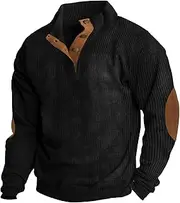 [JEShifangjiusu] Men Casual Knit Pullover Sweatshirt Long Sleeve Button Stand Collar Tops Slim Fit Thermal Fashion Sweater