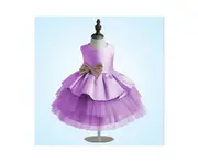 Baby Girls Satin Dress Toddler Wedding Bridesmaid Birthday Party Tulle Cake Dress-Purple