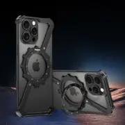 For iPhone 16 15 14 Pro Max Mechanical Gear Metal Frameless Magnetic Case stand