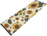ZRYSMY Sunflower White Yellow Washable Runner Rug 2’ x 6’ Non-Slip Floor Carpet Runner Rug for Hallways Kitchen Laundry Room Bedroom Floor Carpet Runner- Soft Thin Mat for Family Pet