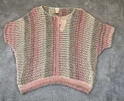 Chico's Space-Dye Marlene Pullover Open Knit Short Sleeve Sweater Overlay XL