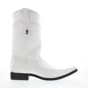 Los Altos Square Toe Caiman Cut Belly Mens White Wide Cowboy Western Boots