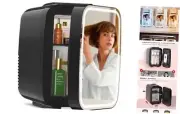 Skincare Fridge with Dimmable LED Light Mirror, 4L/6Can Mini Mirror Black