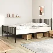 Metal Bed Frame with Headboard and Footboard Black 183x203 cm King