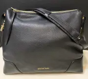 MICHAEL KORS Crosby LARGE Zip Shoulder Bag BLACK Leather Gold Lock 30H8GCBL3L