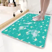 Teal Flying Bird Pattern PVC Non-Slip Bath Mat 45x75cm - Shower Drain Hole Design, Soft & Quick-Dry Bathroom Rug