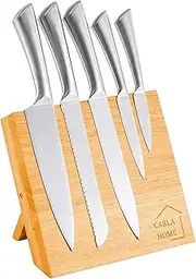 CARLA HOME Magnetic Knife Block Holder, Natural Bamboo Knife Holder with Strong Magnets for Home Kitchen Storage & Organisation, Freestanding Space Saver Knife Dock for Knives and Cooking Utensils