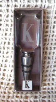 MUDPIE Cosmopolitan Home, Crystal Letter "K" Engraved Bottle Topper #258210~ NIB