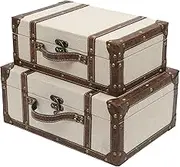DECOR4SEASON Vintage Suitcase Linen Fabric Covered Decorative Trunk Set of 2 - Antique-Style Wood Chests, Perfect for Weddings and Keepsakes