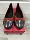 NEW Tory Burch Cap Toe Red Leather Ballet Flats with Bow Size 10.5