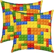 Feelyou Set of 2 Games Throw Pillow Covers, Color Building Blocks Cushion Case for Home Living Room Decor, Reversible Toy Brick Decorative Throw Cushion Case, 18x18 Inches