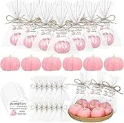 Demissle 40 Sets Pumpkin Baby Shower Favors Mini Pumpkin Soap Thanks Cards Gift Bags with String for Fall Thanksgiving Bridal Shower Wedding Autumn Party Decorations Guest Gifts (Pink)