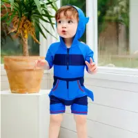 在飛比找momo購物網優惠-【Baby 童衣】任選 寶寶鯊魚造型泳衣 男童連帽連身泳裝 