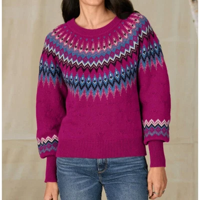 Sundance Eloise Fair Isle Sweater Pullover Women's Medium Pink Blue Wool $148