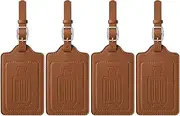 Teskyer Pack of 4 Suitcase Tags, Suitcase Tags, Air Travel, PU Leather, Toughened Quick Identification, Privacy Protection, Luggage Tag, with Address Label, Brown