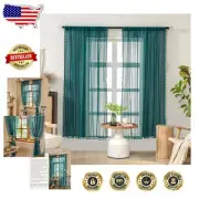 Bohemian Teal 63” Semi-Sheer Curtains - 2 Panels for Light Filtering Elegance