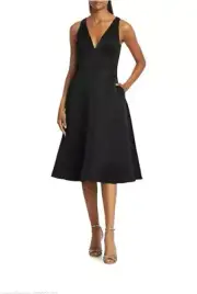 NEW AIDAN MATTOX SATIN FIT AND FLARE MIDI DRESS BLACK MD1E204740 SIZE 4 $395.00
