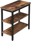 Side Table Simple Rustic End Table with 3 Tier Storage Shelf Narrow Nightstand