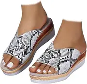[ZJWBB] Women's Wedge Slide Sandals, Summer Fashion Sandals, Fashion Snakeskin Comfy Platform Sandal Summer Beach Travel Shoes