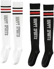 [Dress Cici] Striped & Happy Sports Letter Print Thigh High Compression Socks for Athletic Sports (2 Pairs)