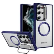 For Samsung Galaxy S25 Ultra Camera Stand Magsafe case Shockproof Case Heavy Duty Protective Back Cover (Blue)