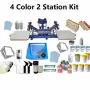 Brand New 4 Color Silk Screen Printing Kit Rotary Press Machine &Ink Squeegee