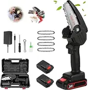 Electric Chainsaw 4-Inch Cordless Rechargeable Mini Chainsaw Pruning Shears Chainsaw Household Small Handheld Electric Saw for Wood Cutting (Color : Black)