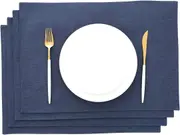 Navy Blue Placemats Indoors Set of 4 Cloth Farmhouse Dining Table Mats Fabric Placemats Linen
