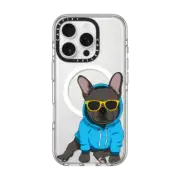iPhone 16 Pro Clear Case MagSafe Compatible Hipster Frenchie - Black