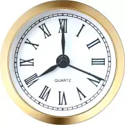 Mini Clock Insert 2.4 Inch, Gold Bezel, Roman Numerals, White Dial