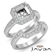 Diamond Engagement Halo Ring Asscher Bridal Sets 18k Gold White Setting 1.4Ct