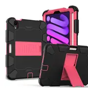 Catzon iPad Mini 6 Case Full-Body Shockproof Silicone Case With Pencil Holder-Black Hot Pink