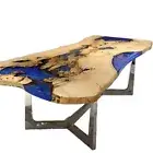 Blue Epoxy Walnut Tabletop – Luxury Live Edge Coffee Table, Dining Table, Offic