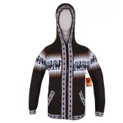 WOMEN HANDMADE ANDEAN ALPACA DARK BROWN ZIP HOODIE SWEATER SZ L